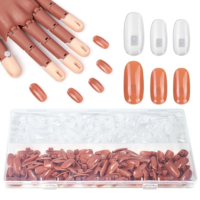Fit for Wilfniee Magnetic Hand Only- 200PCS Replacement Nail Tips for Magnetic Practice Hand - Clear Brown Refill Acrylic Fake Nail Tips for Magnetic Nail Practice Hand