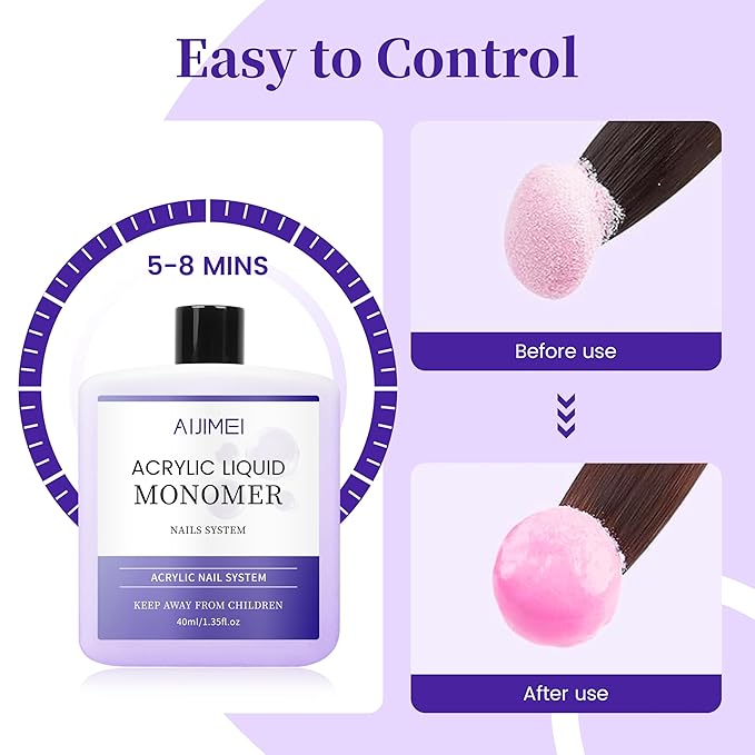 AIJIMEI Acrylic Liquid Monomer for Long Lasting 40ml Acrylic Liquid Professional Nail Art Supplies Suitable for Salon and Home 1.33Fl.oz
