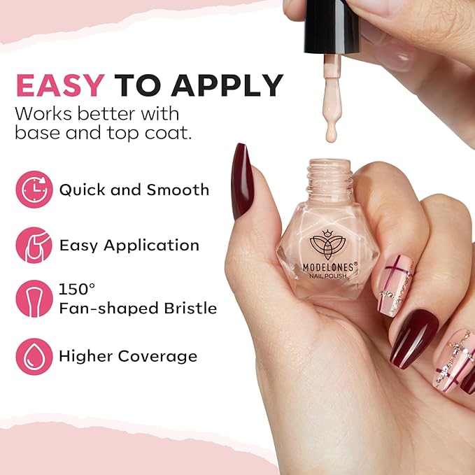 modelones Red Nail Polish Set 6 Colors,Valentines Brwon Nude Burgundy Gold Glitter Quick Dry Sparkle Mini Manicure Kit DIY Nail Art Salon Home Gifts for Women Girls