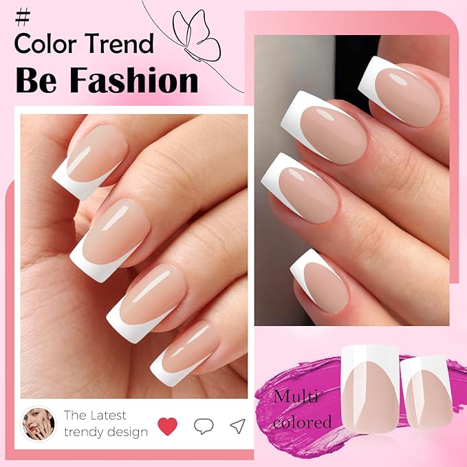 280pc French Tips Press on Nails Medium Square Fake Nail with Glue Tabs, French Tips Glue on Nails Press on Nail Square Acrylic Nails Medium Artificial Fingernails Women Girls Beige False Nails