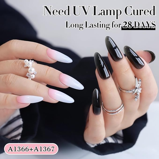 Double Rhythm 2 Pcs 0.50 OZ Gel Polish Hema Free Same Color Same Bottle Translucent Neutral Natural Milky 15 ML Jelly UV Polish Art DIY at Home (Black White-C1366+C1367)