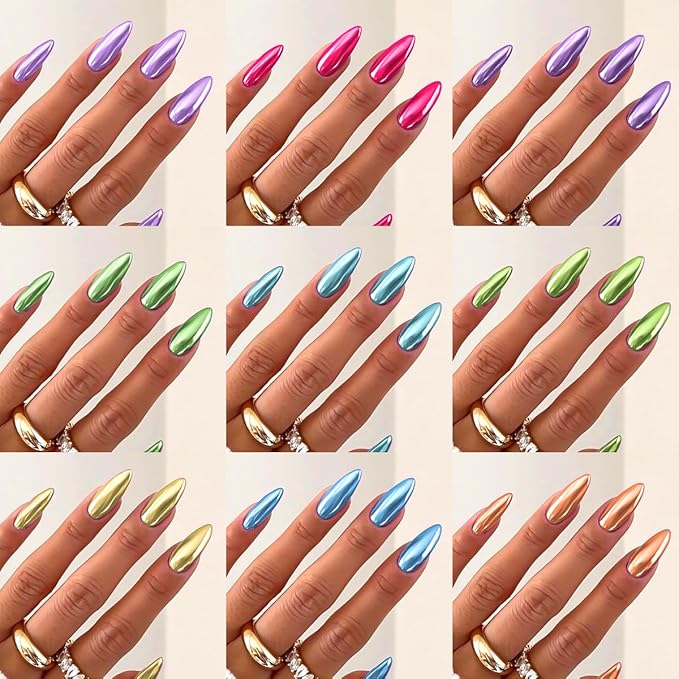 9 Jars Chrome Nail Powder for Gel Nails, Metallic Mirror Effect Pigment Nail Chrome Powder Kit with 10ml 3D Sculpting Gel for Home DIY Salon Use