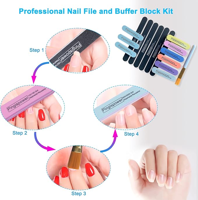 Nail Files and Buffers 16 Pack, Professional Manicure Tools 100/180 Grit Nail File & Buffer Block for Natural & Acrylic Nails, Reusable Manicure Kit for Home Salon & Travel for Women