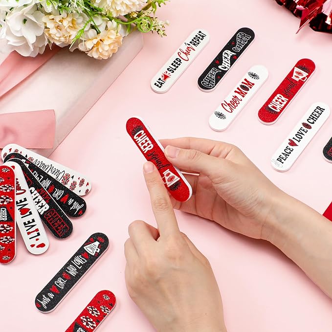 50 Pack Cheerleader Gifts Bulk for Team Cheer Mini Nail Files for Women Cheerleader Emery Boards Funny Cheer Party Favors Small Spa Gifts for Women Teammates Salon Manicure Tools