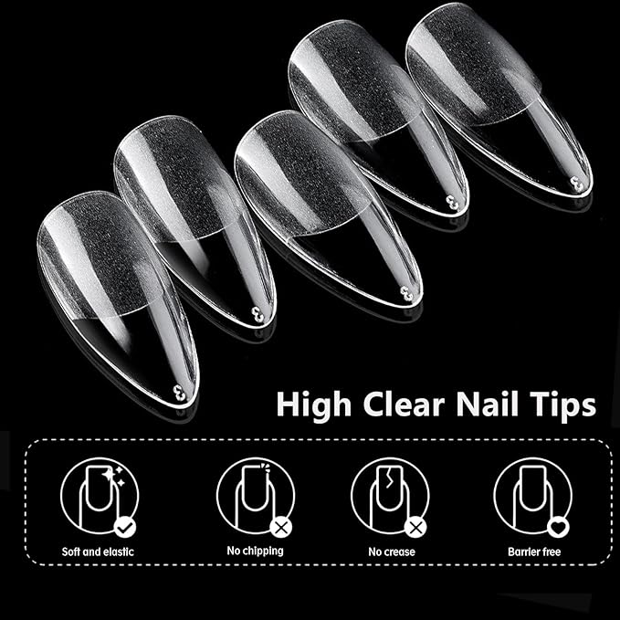 AddFavor 240pcs Almond Nail Tips Clear Full Cover Medium Length Short Almond Fake Nails Acrylic Gel Nail Tips for Salon and Home Nail Art Manicure 12 Sizes