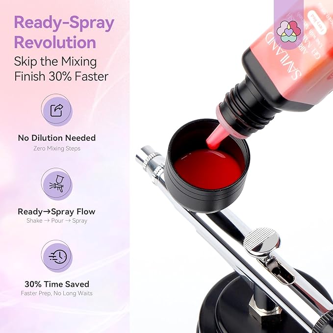 SAVILAND All-in-1 Airbrush Gel Nail Polish Kit: Dilution-Free Airbrush Paint for Nails Non-Acetone 12 Colors Airbrush Gel Polish with Airbrush Cleaner Stencils French Ombre Blush Nail Art Beauty