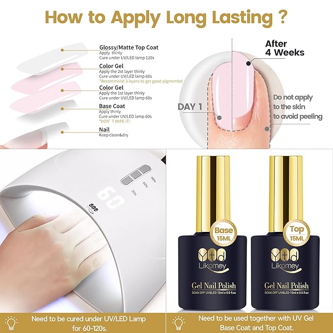 YTD Likomey Nude Gel Nail Polish,15ml Sheer Cream Pink Translucent Neutral Jelly Salon Home DIY Nails Art Manicure UV Nail Gel Varnish,LS430