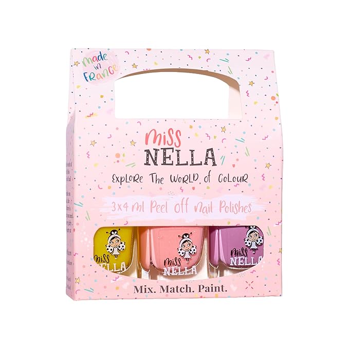 MISS NELLA PIXIE DUST- Peel Off, Odour Free, Water Base & Safe for kids nail polish pack of 3- peach (glitter), lilac & yellow (glitter)