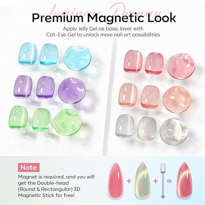 modelones Cat Eye Gel Nail Polish, 6 Colors Jelly Neon Set with Magnet Sparkle Galaxy Series Nail Gel Polish Kit Soak Off Led Nail Art Manicure Salon DIY Gifts