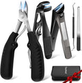 TwinWolf Toenail Clippers for Seniors Thick Ingrown Toenails,Heavy Duty Slanted Curved Blade Cutters for Fingernails, Large Ultra Sharp Nail Clippers Set with Wide Jaw for Men Women,5 Pcs,Black