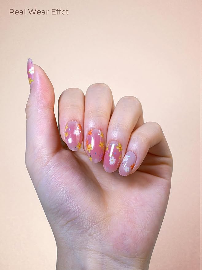 Pre Cured Gel Nail Strips - 44PCS Salon Quality Gel Nail Stickers - Long Lasting Polish Wraps for Women no UV Light Needed Easy Apply & Remove (Strawberry Pink)