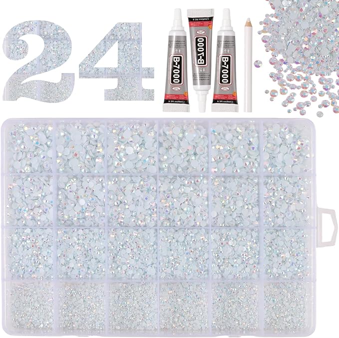 White Rhinestones for Bedazzling with B7000 Jewelry Glue, Resin Rhinestones for Crafting Crafts DIY, Bedazzler Kit Gems for Clothing Shoes Tumblers Fabric Nail Art Assorted Size 2/3/4/5mm