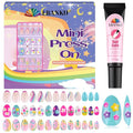 EBANKU 78 Pcs Press on Nail kids, Almond 3 Pack Children Fake Nail Kit Full Cover Short False Fingernails with Nail Glue for Girl Nail Decoration