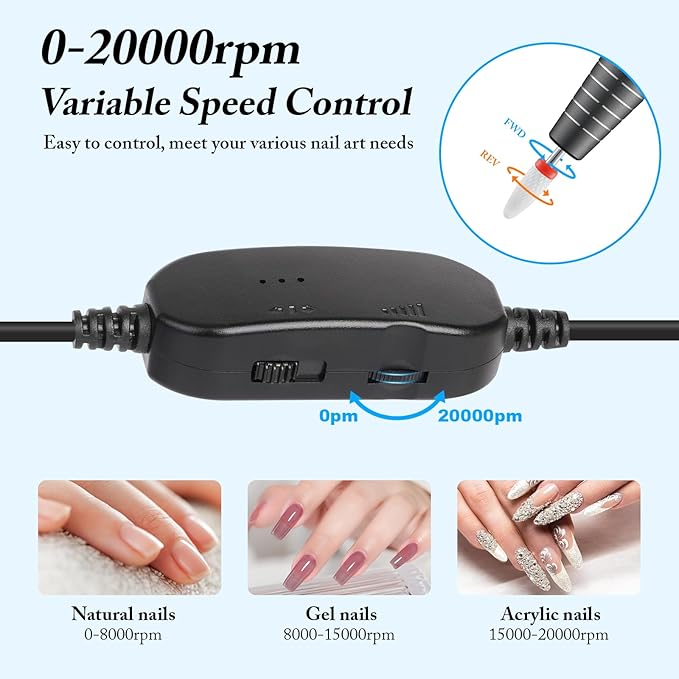 Electric Nail Drill, Ultra-Quiet Low Vibration Electric Nail File, Portable Electric Nail File for Crystal Gel Nails, Manicure and Pedicure Tools Polishing Set for Home and Salon Use(Gray Set)