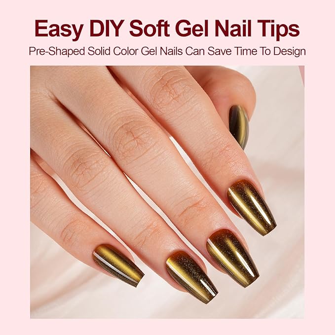 150Pcs Cat Eye Press on Nails, Plauva Short Coffin Fake Nails, Glossy Glitter Cat Eye Nail Tips, Soft Gel Stick On Nails for Women and Girls 15 Sizes