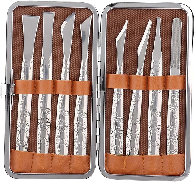 8Pcs Ingrown Toenail Removal Kit, Stainless Steel Pedicure Kit, Pedicure Knife Dead Skin Removal, Ingrown Toenail Treatment Tool Set with A PU Leather Box