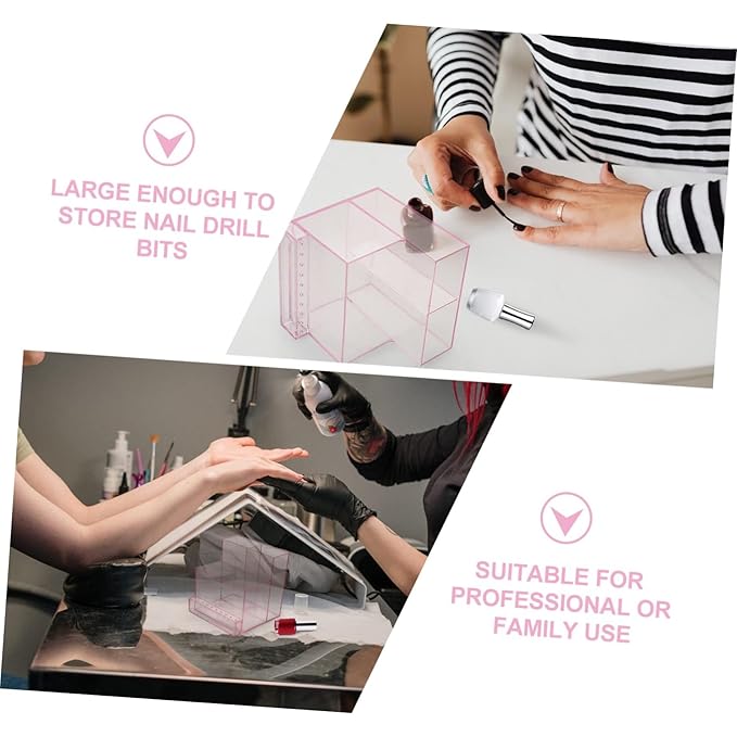 Uonlytech Nail Drill Bits Holder Stand Displayer Organizer Nail Polishing Storage Box Acrylic Holder Machine Manicure Accessory for Nails, Pink