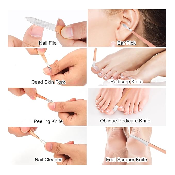 Professional Nail Care Kit - 18-Piece Manicure Set with Stainless Steel Ingrown Nail Toenail Cuticle Cutter Clipper Pedicure Kit,Grooming Kits with Portable Travel Case.(Rose Gold)