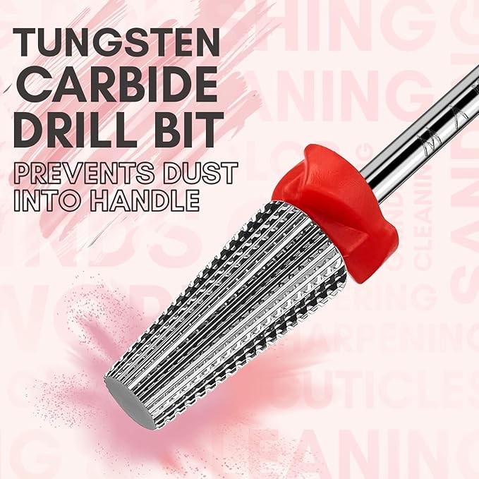 Makartt Nail Drill Handpiece for Up200 Machine Professional Electric File Bundle With 5 in 1 Nail Drill Bits Tungsten Carbide Tapered Drill Bits for Nails Fast Removing Acrylic Nail Hard Gels Cuticle