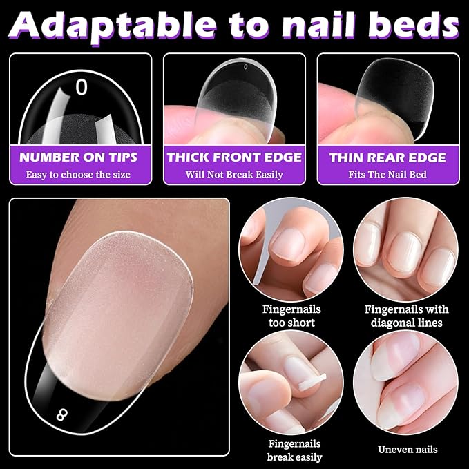 LoveOurHome 600pc Extra Short Oval Nail Tips Clear Fake Nails XS Round Almond Gel Nail Tips Full Cover Acrylic Nails Clear Press on Nails Short Oval 15 Size False Fingernail for Gel Nail Extension