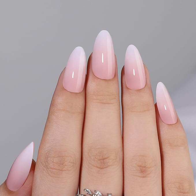 RTKHFZE Press on nails Short - Soft Gel Gradient Press On Nails Almond Short Fake Nails with Nails Glue,Fit Perfectly,Reusable Stick on Nails in 16 Sizes - 32Pcs Gel False Nails Kit