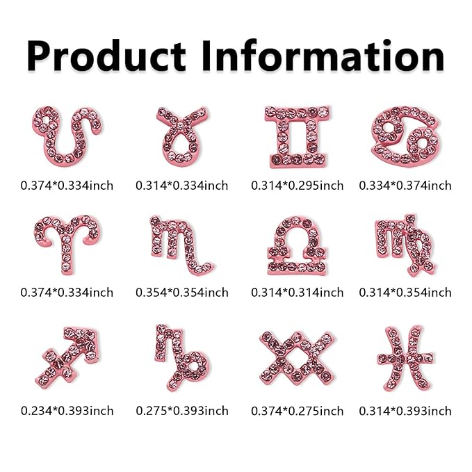 24 Pieces Pink Alloy Zodiac Nail Charms Zodiac Sign Charms for Nails Twelve Constellation Words Charms Virgo Leo Aries Taurus Gemini Capricorn Zodiac Nail Charms for Women Nail Art Decoration