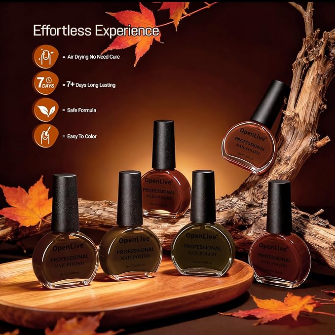 10ml Fall Jelly Nail Polish Set 6 Colors Gold Maple Leaf Pumpkin Yellow Burnt Orange Art Nail Polish Quick Dry for Women Girls Gift