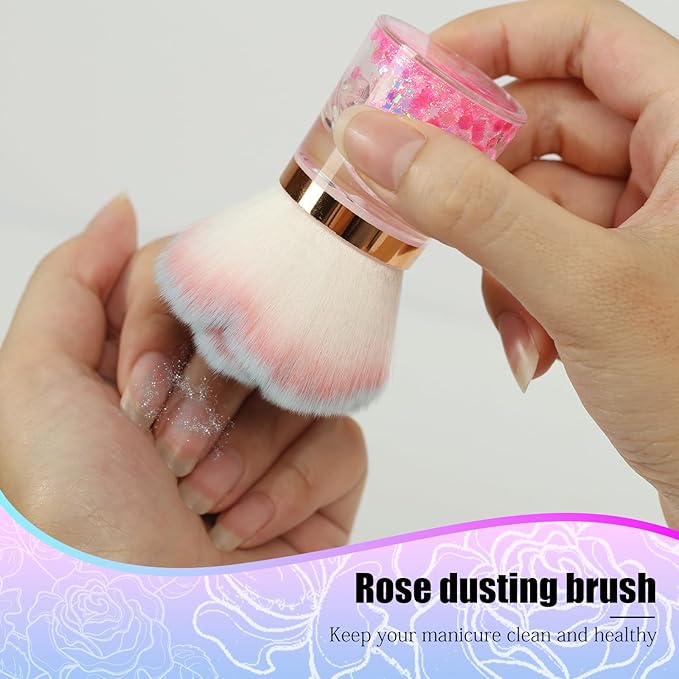 Nail Dust Brush for Nails, Nail Arts Dust Powder Remover Brush, Dust Collector Brush, Blush Brush, Makeup Brushes Acrylic Nail Tools (Rose)