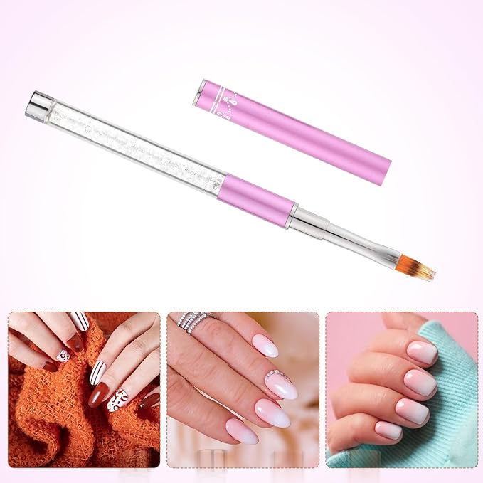 Ombre Nail Brush, Nail Painting Art Brushes with Rhinestone Handle Nail Design Brush for Nails Extension Manicure Cleaning Gradient Gel Polish