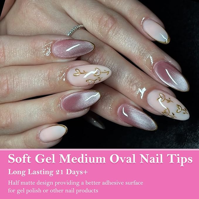 AddFavor Medium Oval Gel Nail Tips, 600pcs Round Acrylic Nail Tips Full Cover Clear Press on Nails False Tips for Nail Extension, 12 Sizes Fake Nails