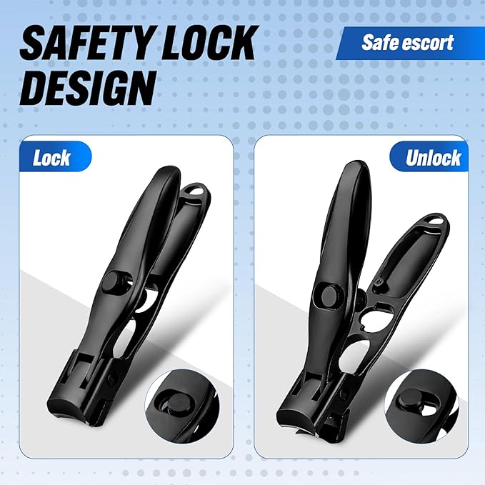 German Nail Clippers, Premium Stainless Steel Wide Jaw Anti Splash Design,Ultra Sharp Heavy Duty Clippers with Ergonomic Lever,Perfect for Men,Women, and Seniors(Black)