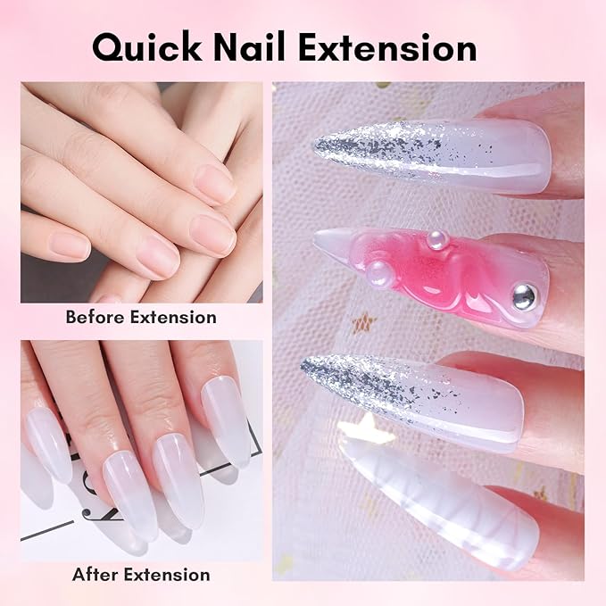 Makartt Poly Nail Gel Set: 2 Colors 50ML, Sheer Black and Milky White, Strong Builder for Extension, Strengthener, 3D Diy, Broken Nails Repair, French Manicures Salon Supplies At Home