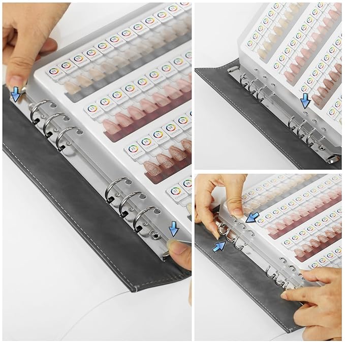 144 Magnetic Nail Color Book,Leather Magnetic Color Display Book with 144PCS Magnetic Tips & 1-240 Number Labels,Perfect for Nail Polish Nails Art Design(Gray)