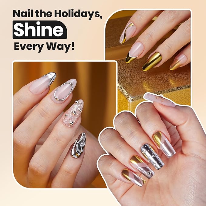 Beetles Chrome Nail Powder 2 Colors Mirror Effect Gold Silver Metallic Crome Powder for Nail Solid Pigment Nails Art Decoration Glitter Manicure Design Gift for Women