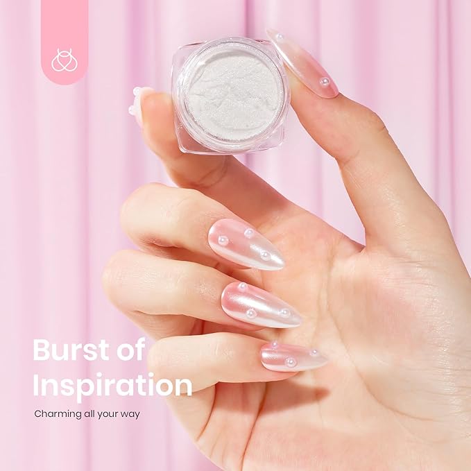 Beetles Pearl Chrome Nail Powder White for Mirror Effect Gel Cromer Nail Powder Nails Glitter Manicure Holographic Pigment Nails Art Design Gifts for Women