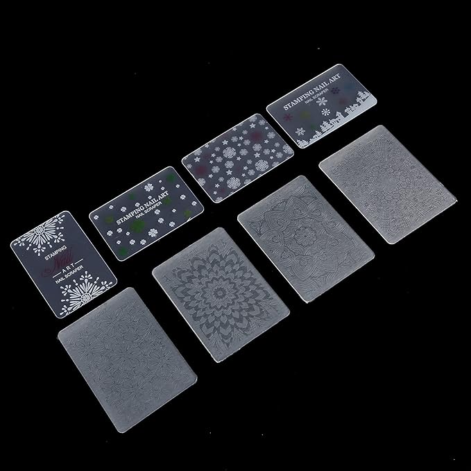 Manicure Stamping Plates , Fashionable 4Sets Double Ended Pen Colorful Rhinestones Clear Printing Scraper Nail Stamper Kit for Home for Salon