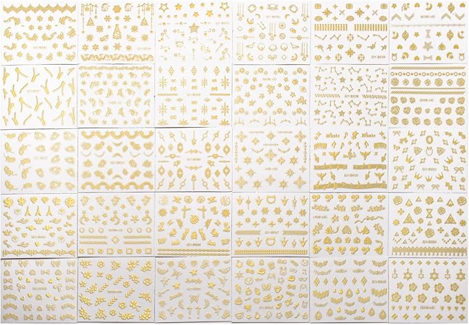 60 Sheets Gold Nail Stickers for Nail Art with Tweezers Gold Flower Star Moon Nail Art Decals 3D Self-Adhesive French Nail Art Supplies Nail Design Decals for Women Manicure