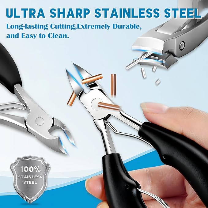 2026 Heavy Duty Toenail Clippers for Thick Nails, 7-in-1 Pedicure Kit with Catcher for Seniors & Men, Professional Wide Jaw Ingrown Toe Nail Clipper Set, Podiatrist Tool