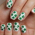24Pcs St. Patrick's Day Fake Nails Green Shamrock Press on Nails Short Square False Nails Four Leaf Clover Glue on Nails Irish St. Patrick's Day Acrylic Stick on Nail Spring Artificial Nails for Women