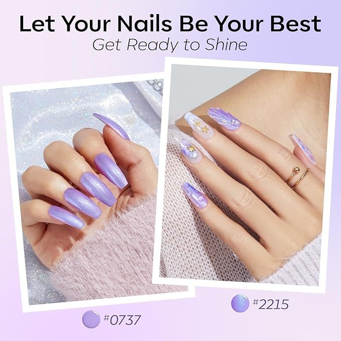 modelones Gel Nail Polish Set, 6 Colors White Blue Shimmer Violet Mermaid Hema Free Purple Glitter Periwinkle Nails Soak Off Led Nail Gel Polish for Women Girl DIY Spring Nail Art Gift