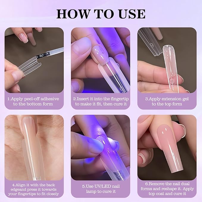 240 PCS Sandwich Nail Dual Forms, 14 Sizes Nail Tips for Builder Gel, Dual Forms for Polygel, Nail Extension for Beginner & Professional, Create Salon Quality Nail Art at Home (Trapezoidal)