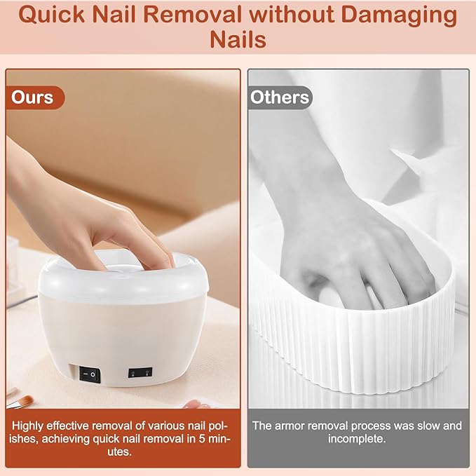 Electric Nail Soaking Bowl, Gel Nail Polish Remover Machine, Gel Heated Nail Remover Bowl Machine with Nail Files Cuticle Pusher for Home Salon