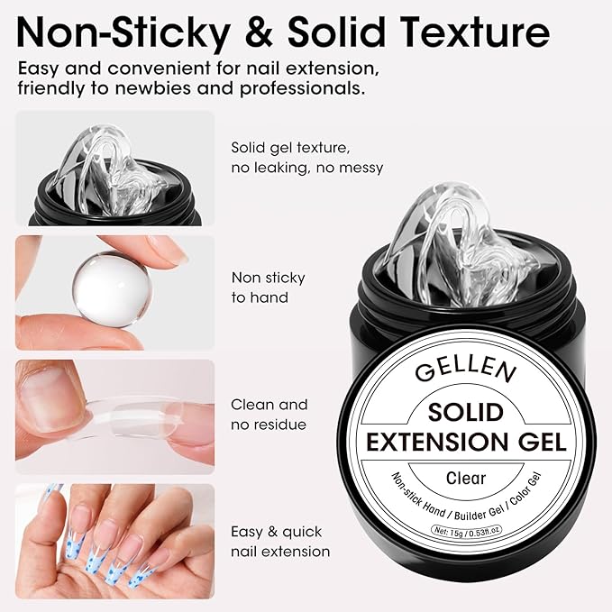 Gellen Clear Solid Builder Gel for Nails, Multifunctional 3D Sculpting Gel for Nail Art