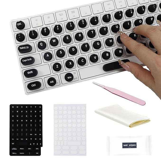 Raised Keyboard Stickers for Long Nails with Letters - Heart-Shaped Antistatic Silicone Protective Cover with Tweezers, Wet Wipes, Dry Towel & Jelly Glue, Ideal for Typing, Gaming & Nail Art (70 Pcs)