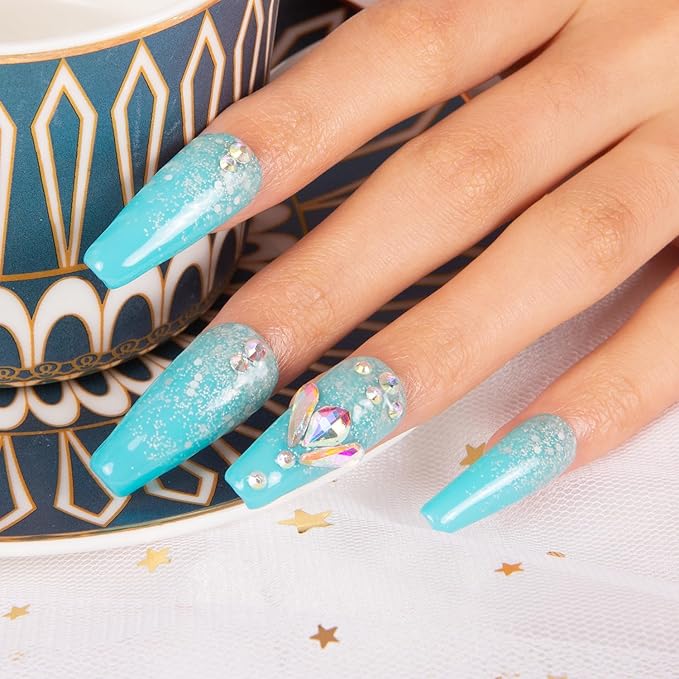 LOVFUL Press on Nails Clubbing Cinderella | Handmade with Full Covered Crystals | Reusable Fake Nails | Coffin Classic Regular 1.3 in | H25-M