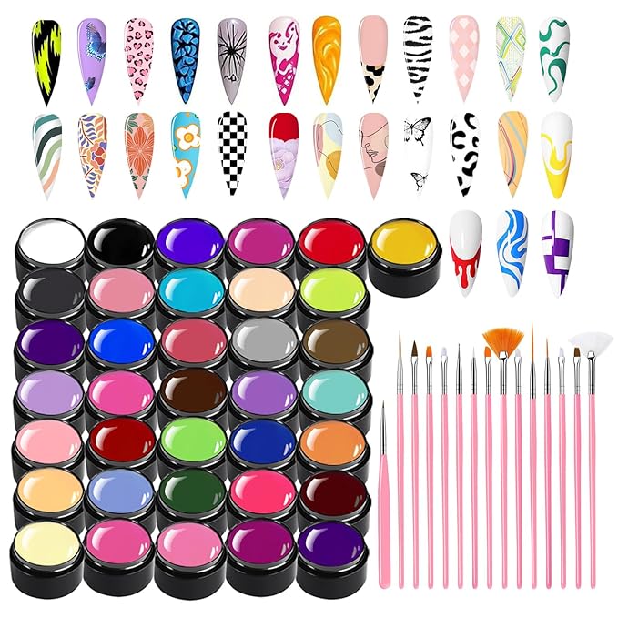 36 Colors Nail Painting Gel kit, Nail Paint for Nail Art Gel Polish For French Tip Tool Design For Home Salon DIY Nail Art,UV/LED Curing Required
