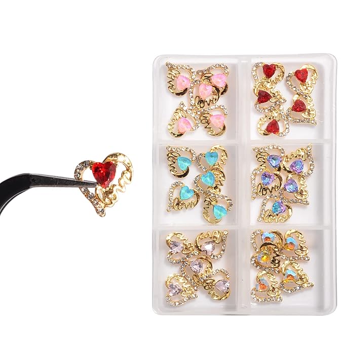 30Pcs Heart Shaped Nail Charms 3D Heart Nail Rhinestones Glitter Nail Gem 6 Colors Nail Art Charms for Valentine's Day DIY Nail Art Craft Decoration