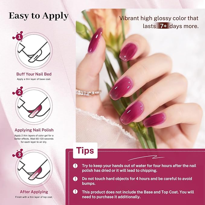 16.5ml Jelly Sheer Rose Red Nail Polish Large Volume Quick Dry Nail Polish, Long Lasting Shine, Fingernail Toenail Nail Art DIY Home Travel Nail Art Gift