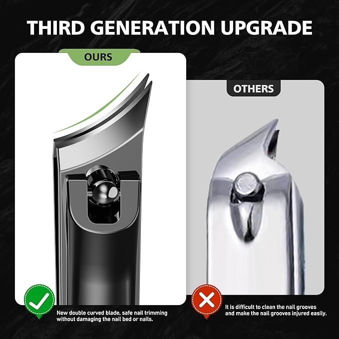 BALUCA Slanted Blade Ingrown Toenail Clippers for Thick Toenails, Angled Toe Nail Fingernail Cutter Trimmer for Seniors and Men - Black