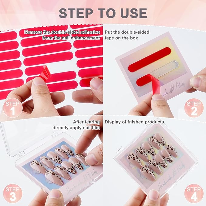 CloudTrip 30Boxes + 30 Instruction Cards Large (8 x 8cm) Press On Nail Packaging Storage Box and 90pcs Adhesive Tabs - Acrylic Organizer Case for Artificial Nail for Nail Business Supplies